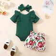 thumbnail image 2 of Girls Summer Outfit Ribbed Ruffle Bodysuit Floral Bloomer Shorts Headband 3 Piece Baby Clothes Set 0-24M, 2 of 6