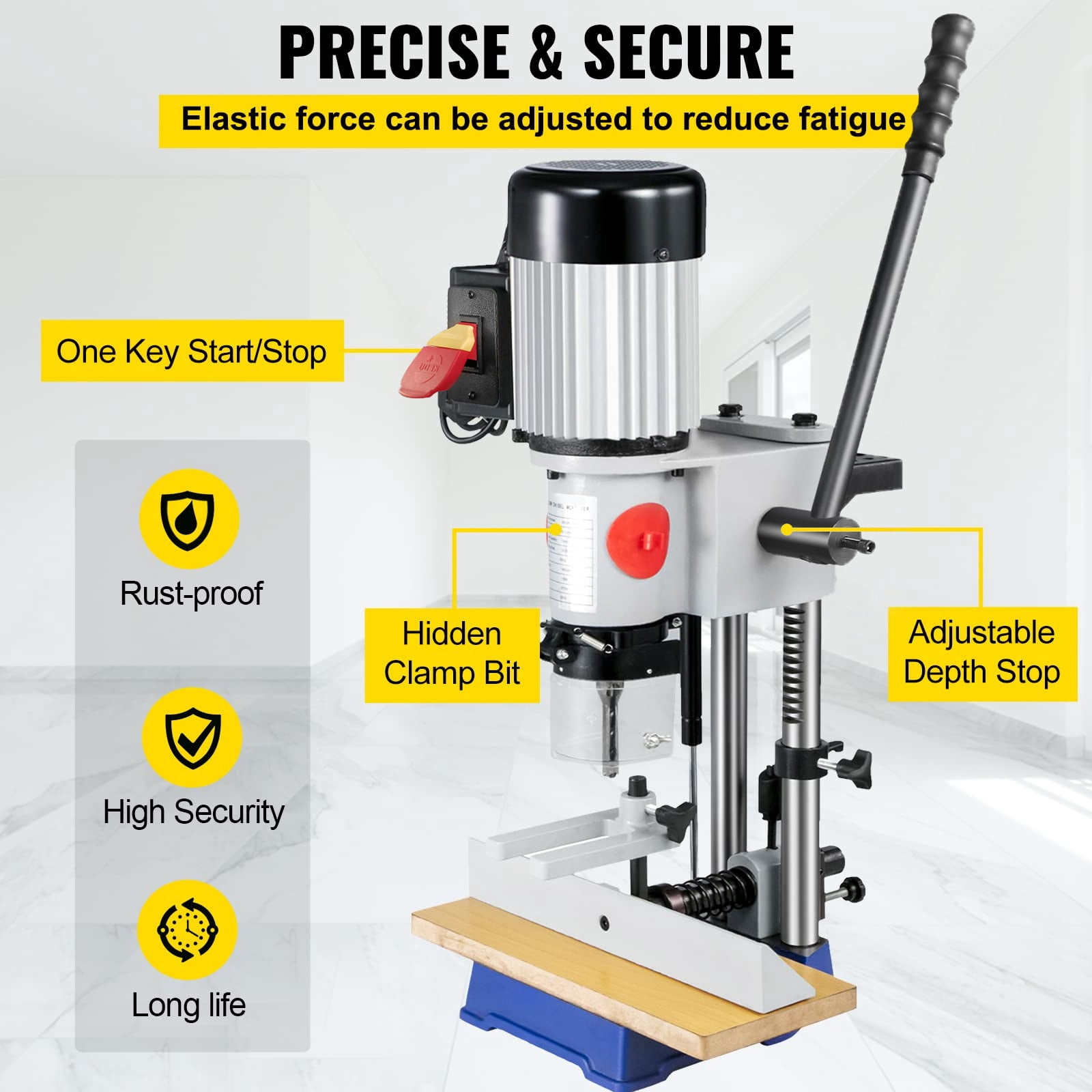 KFFKFF Woodworking Mortise Machine Benchtop Mortiser MS36127A3 Cast Iron & Steel 3400 RPM Gray 1 Unit