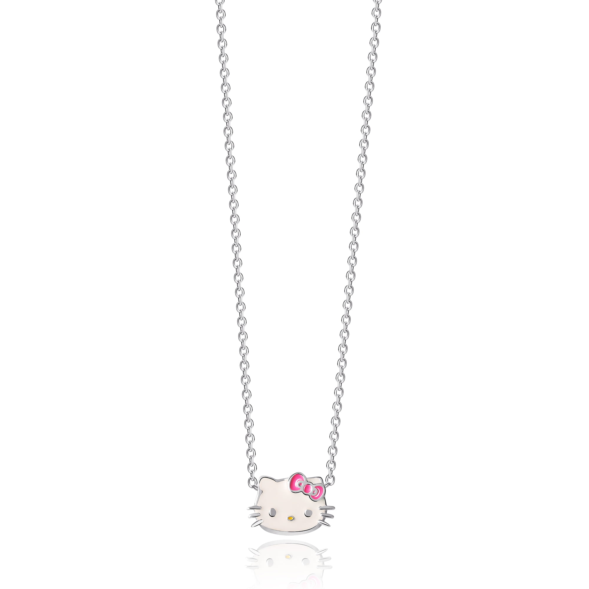 Sanrio Hello Kitty Womens Sterling Silver with Enamel Hello Kitty Pendant, 16" + 2", Officially Licensed