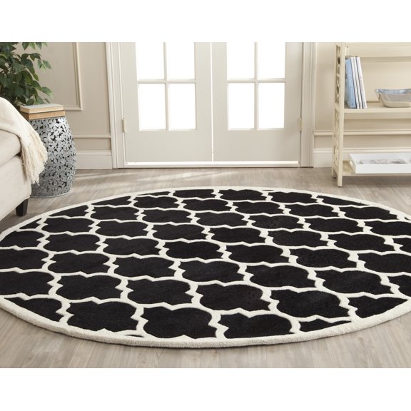 SAFAVIEH Chatham Freddy Geometric Wool Area Rug, Black/Ivory, 7' x 7' Round