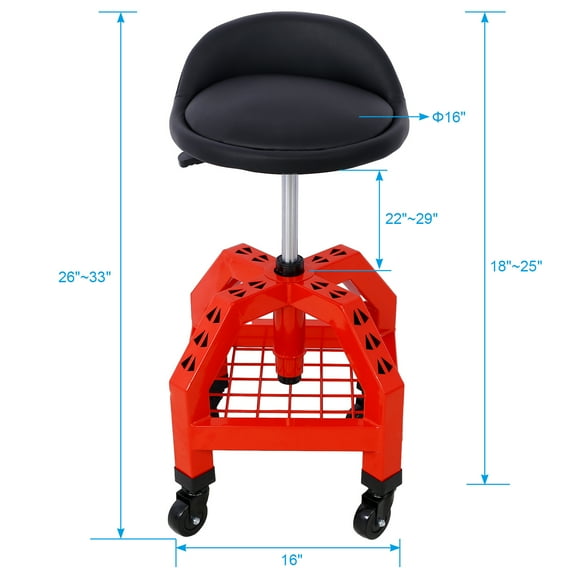 Pinypikaka 360° Rolling Shop Stool With Tool Storage for Garage Workshop Auto Repair Shop