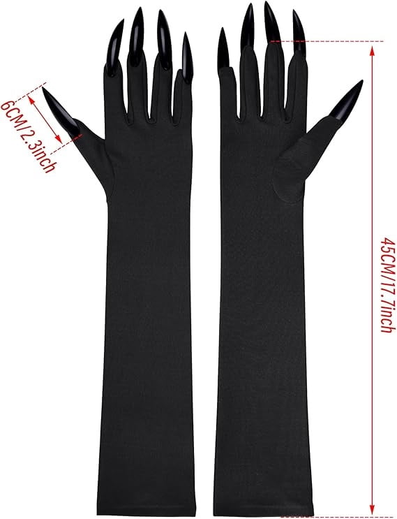 Halloween Claw Gloves with Long Fake Nails for Costume Parties and Stage Performances