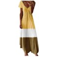 thumbnail image 1 of Liquidation!MSJUHEG Robe Bohème Fluide pour Femmes Col en V Manches Courtes Dégradé Bloc de Couleur Robe Maxi Décontractée Robes Décontractées pour Femmes Robes pour Femmes Jaune 5TG, 1 of 8