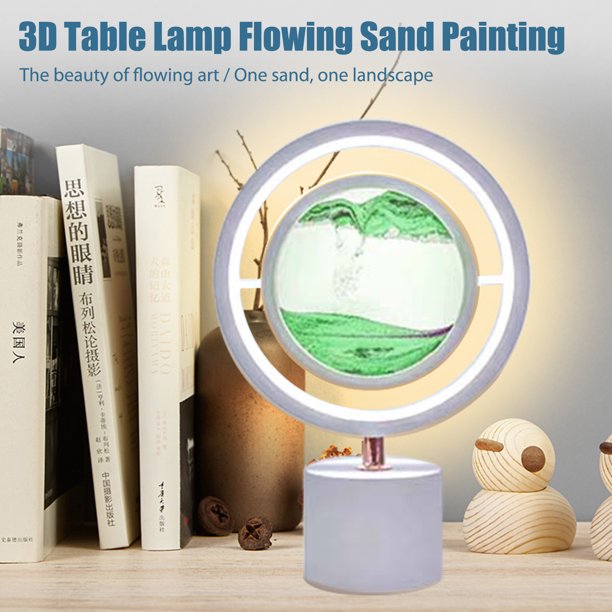 Lámpara de mesa LED regulable USB 3D reloj de arena en movimiento arena arte luces nocturnas (verde) Wdftyju Para estrenar