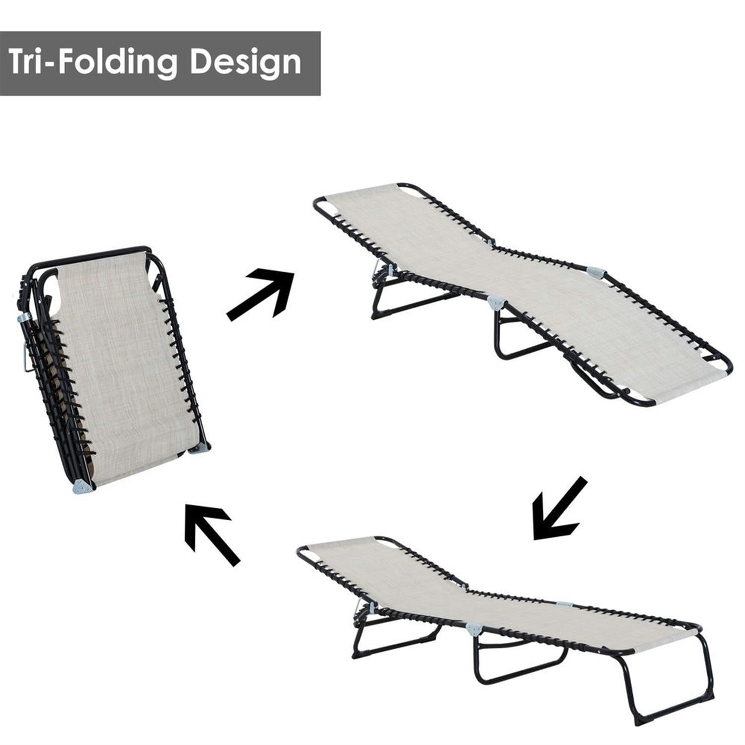 Demi Bonn Outdoor Folding Chaise Lounge with 4-Position Reclining, Mesh Seat & Bungee Back for Beach, Yard, Patio, Beige