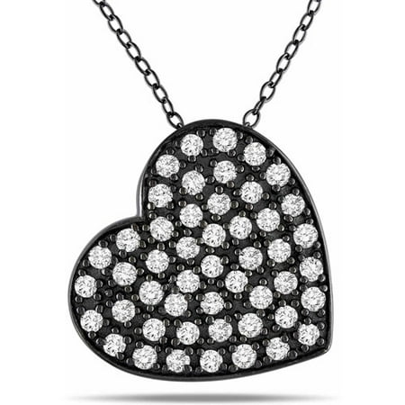Miabella 1 Carat T.W. Diamond Black Rhodium-Plated Sterling Silver Heart Pendant, 18