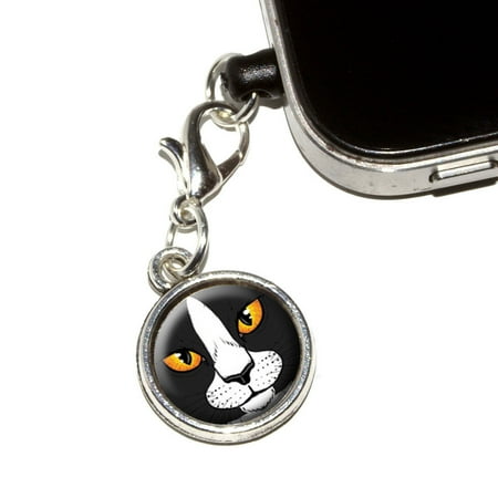 Rembrandt Cat Charm - Black and White Cat Face - Pet Kitty Mobile Phone Charm