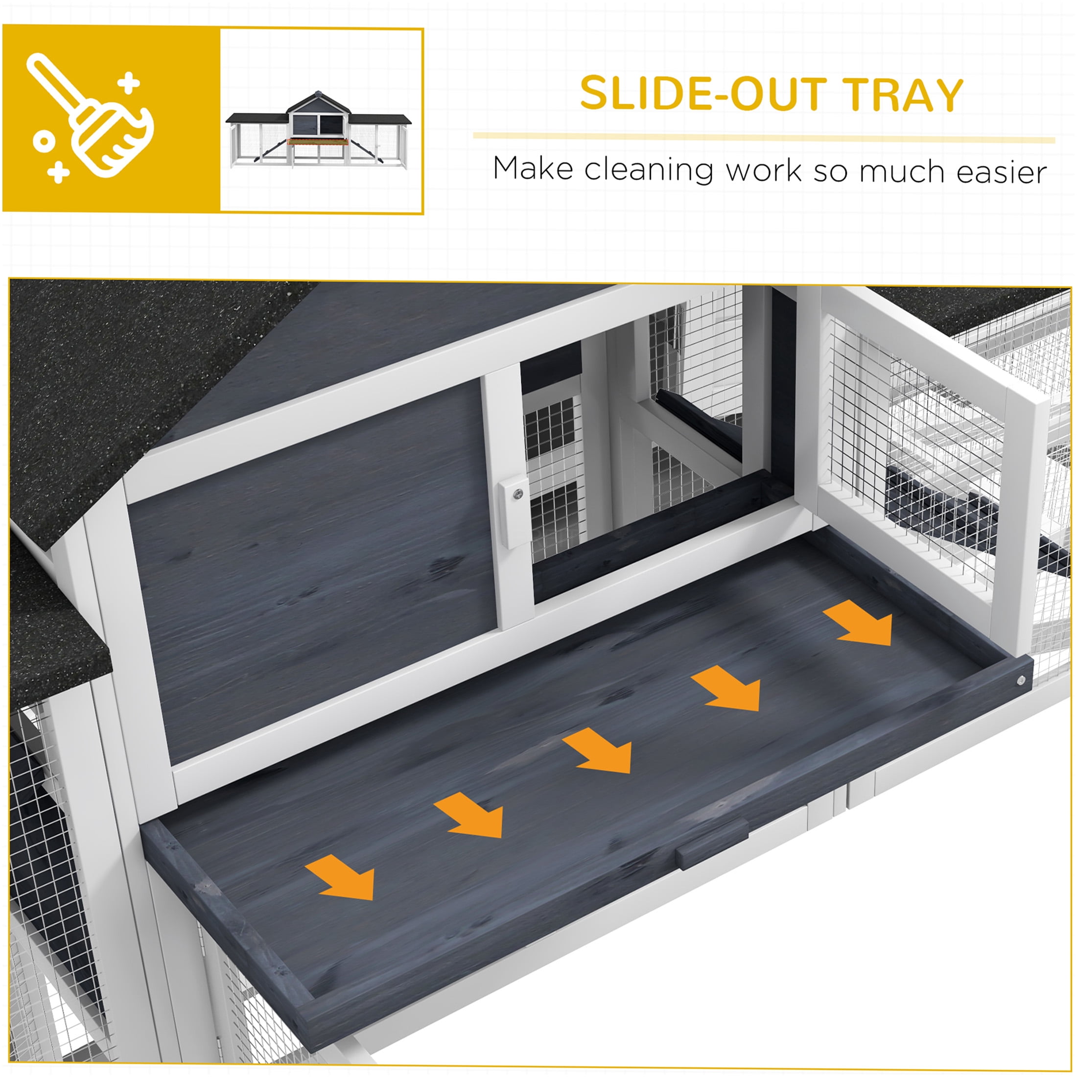 JERFIT 83 Inch Large Outdoor Rabbit Hutch with Double Runs, Weatherproof Wooden Bunny Cage Indoor Outdoor Use, Removable Tray, Gray