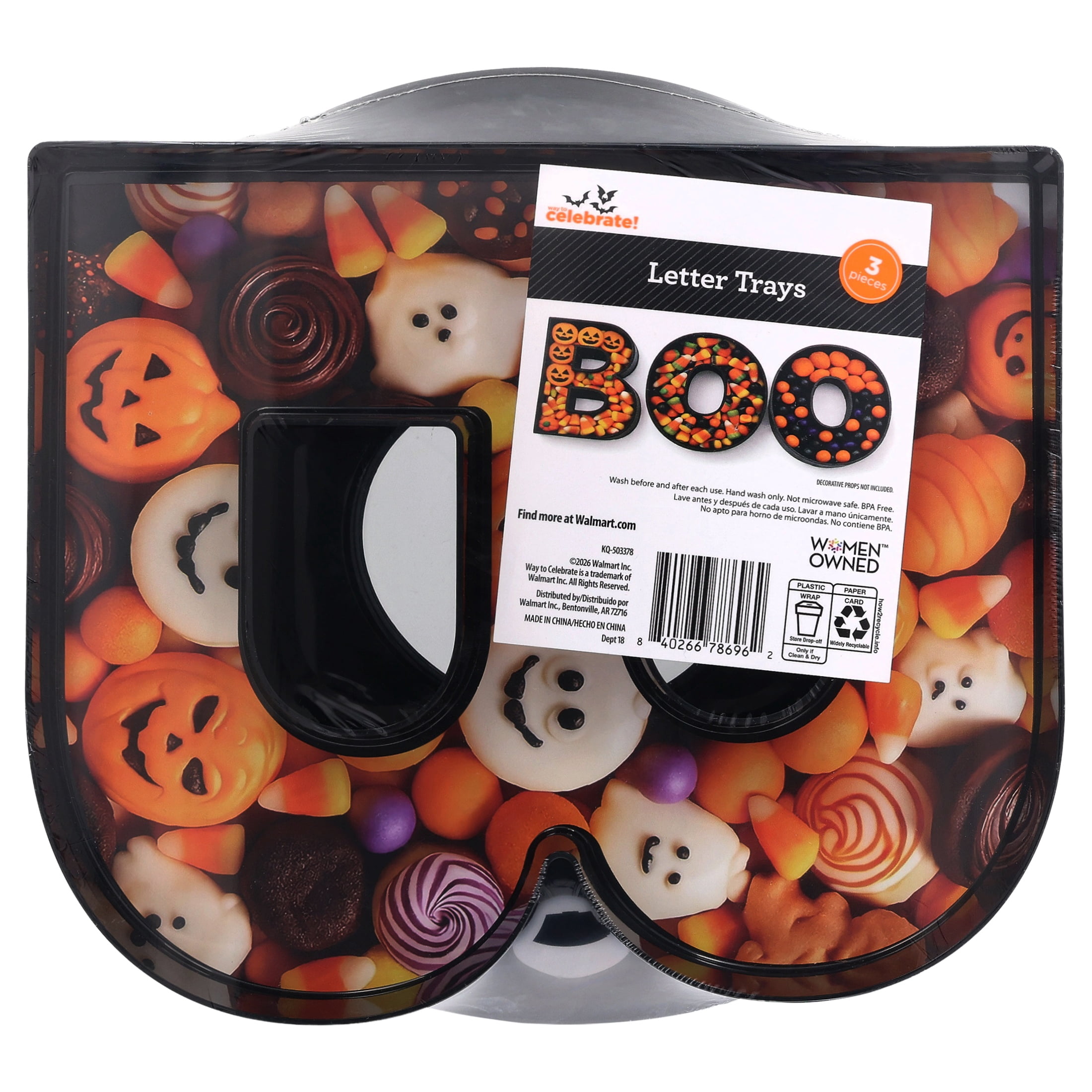 Plastic Boo Letter Serving Trays, Black, 3 Pieces, Halloween by Way To Celebrate