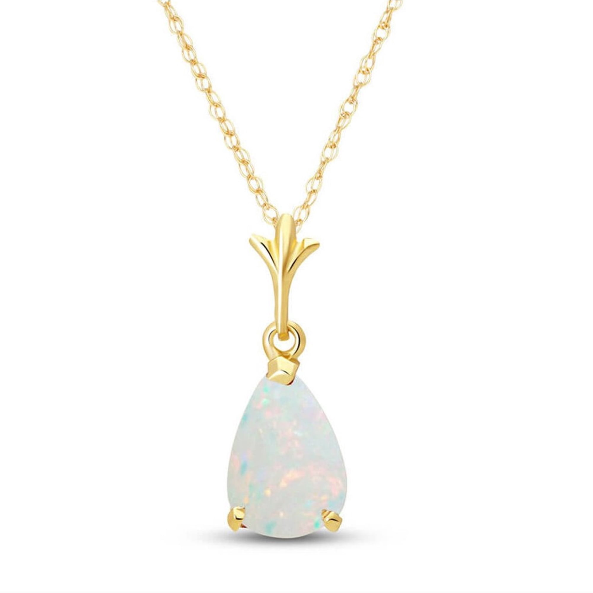 Galaxy Gold 14K Solid Gold Natural Opal Pear Drop Pendant Necklace for Women - Yellow Gold Fine Jewelry