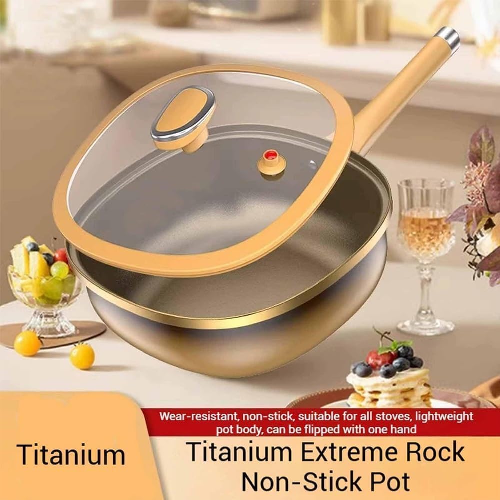 12 Inch Titanium Alloy Non Stick Pot with Lid with Steamer Non Stick Frying Pan Set with Lids, Titanium Pans for Cooking Nonstick Frying Pan Cookware Sets, Multi-Purpose Deep Saute Pan