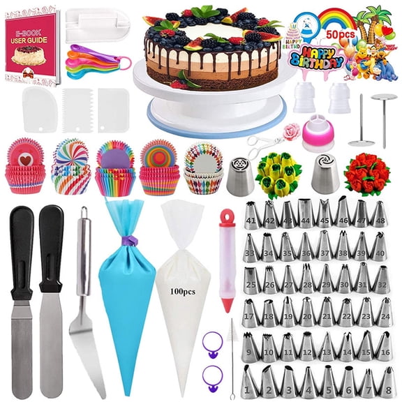 NATPLUS 322-Piece Cake Decorating Kit, Complete Baking Supplies Set with Rotating Turntable & Piping Tips, Professional Pastry Tools for Beginners & Cake Lovers, Cake Decorating Set