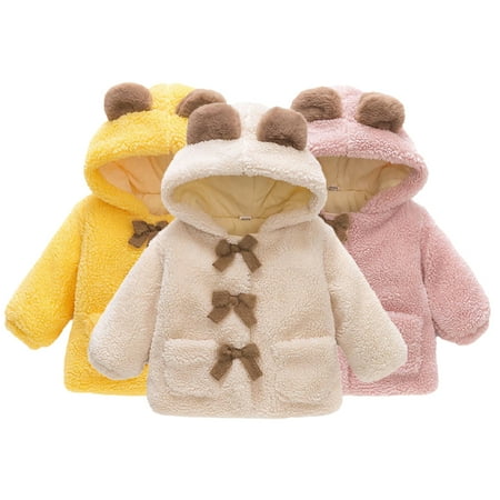 

Esaierr 1-4Y Toddler Kids Girls Winter Fleece Coat Little Big Girls Autumn Winter Warm Thick Cotton Outfit Baby Fur Hooded Jacket Baby Warm Outwear
