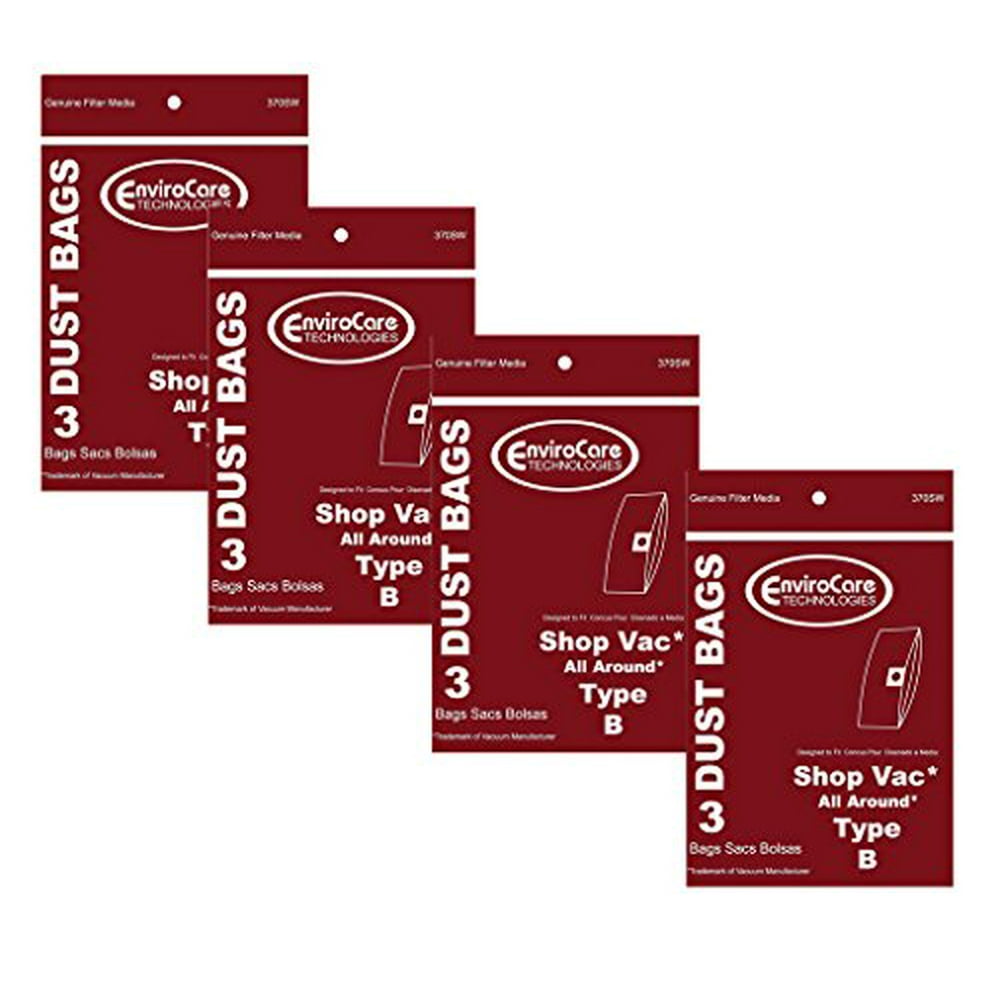 12 ShopVac Type B 2Gallon Wet/Dry Shop Vac Vacuum Bags 9066800
