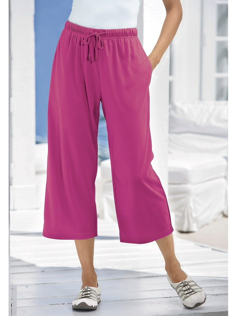 Woman Within Plus Size Petite Sport-Knit Pull-On Capri Pants - Main Image