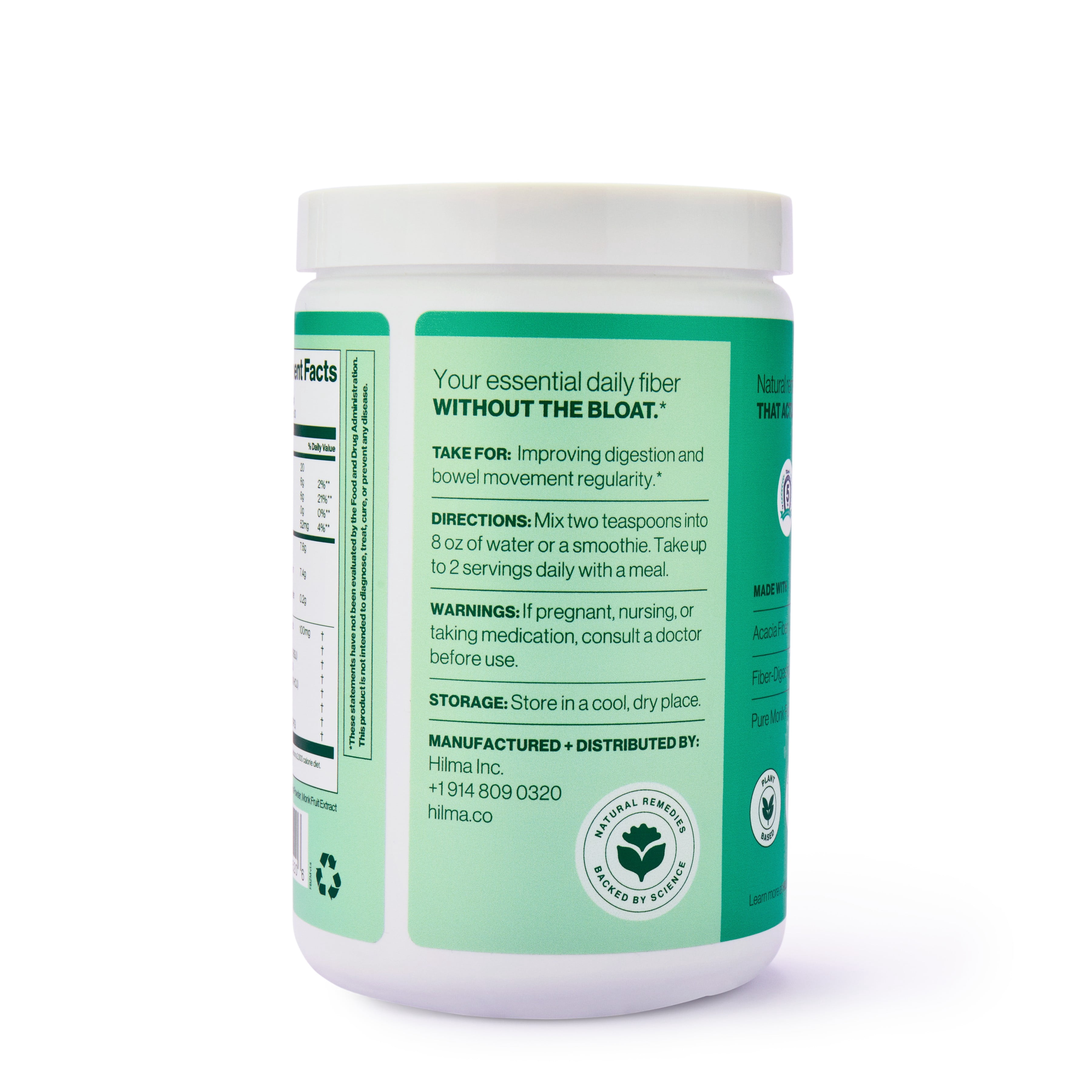 Hilma Daily Fiber + Digestive Enzymes Dietary Supplement Powder, Doctor Formulated, 30 Servings