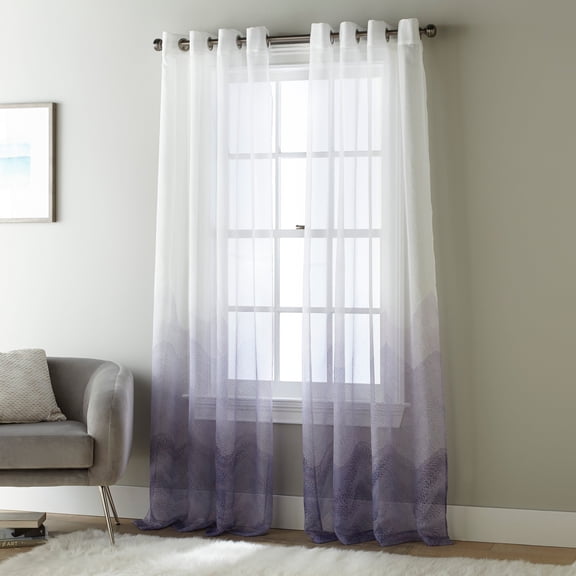 Nanshing Galant Two Tone Sheer Grommet Curtain Panel, White/Purple, 52" x 84"