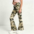 thumbnail image 5 of Spazoro Girls Flare Pants with Pockets, Camo Print Lightweight Button Zip Loose Fit High Rise Bell Bottom Trousers for Street Daily Wear Green Size 7-8, 5 of 7