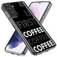 thumbnail image 2 of MUNDAZE Samsung Galaxy Note 10 Shockproof Clear Hybrid Protective Phone Case Black Clear Funny Text Quote But First Coffee Cover, 2 of 5