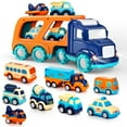 thumbnail image 1 of Paquete de 9 coches de juguete para niños pequeños de 2, 3, 4, 5 años, regalo para niños y niñas, camión de transporte grande con 8 pequeños y bonitos camiones de tracción, camión portador con sonido, 1 of 3
