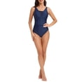 thumbnail image 3 of Pounoo Womens Swimwear Colorblock Deep V Neck Slim Fit Stretchy Lightweight One Piece Swimsuits Bathing Suits Summer Outfit Gift, 3 of 8