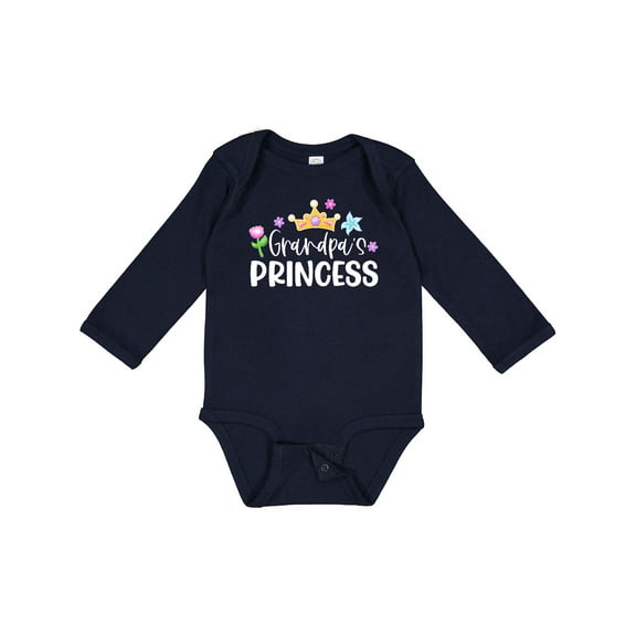Inktastic Grandpa's Princess Crown and Flowers Girls Long Sleeve Baby Bodysuit
