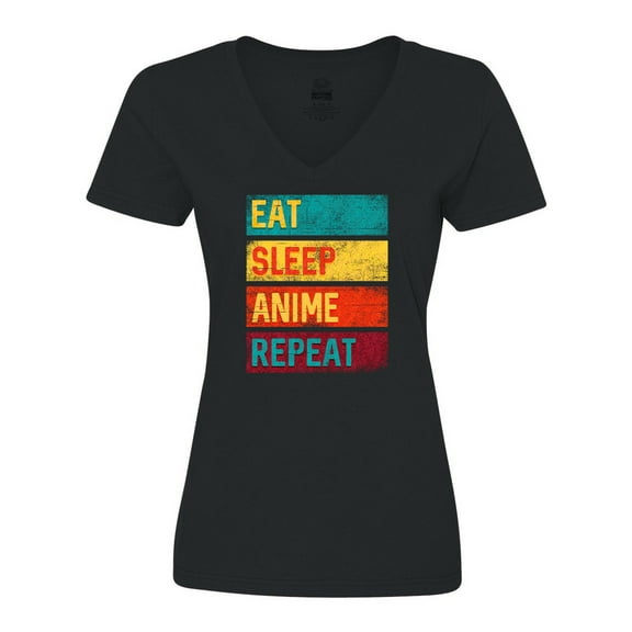 Inktastic Eat Sleep Anime Repeat Women's V-Neck T-Shirt
