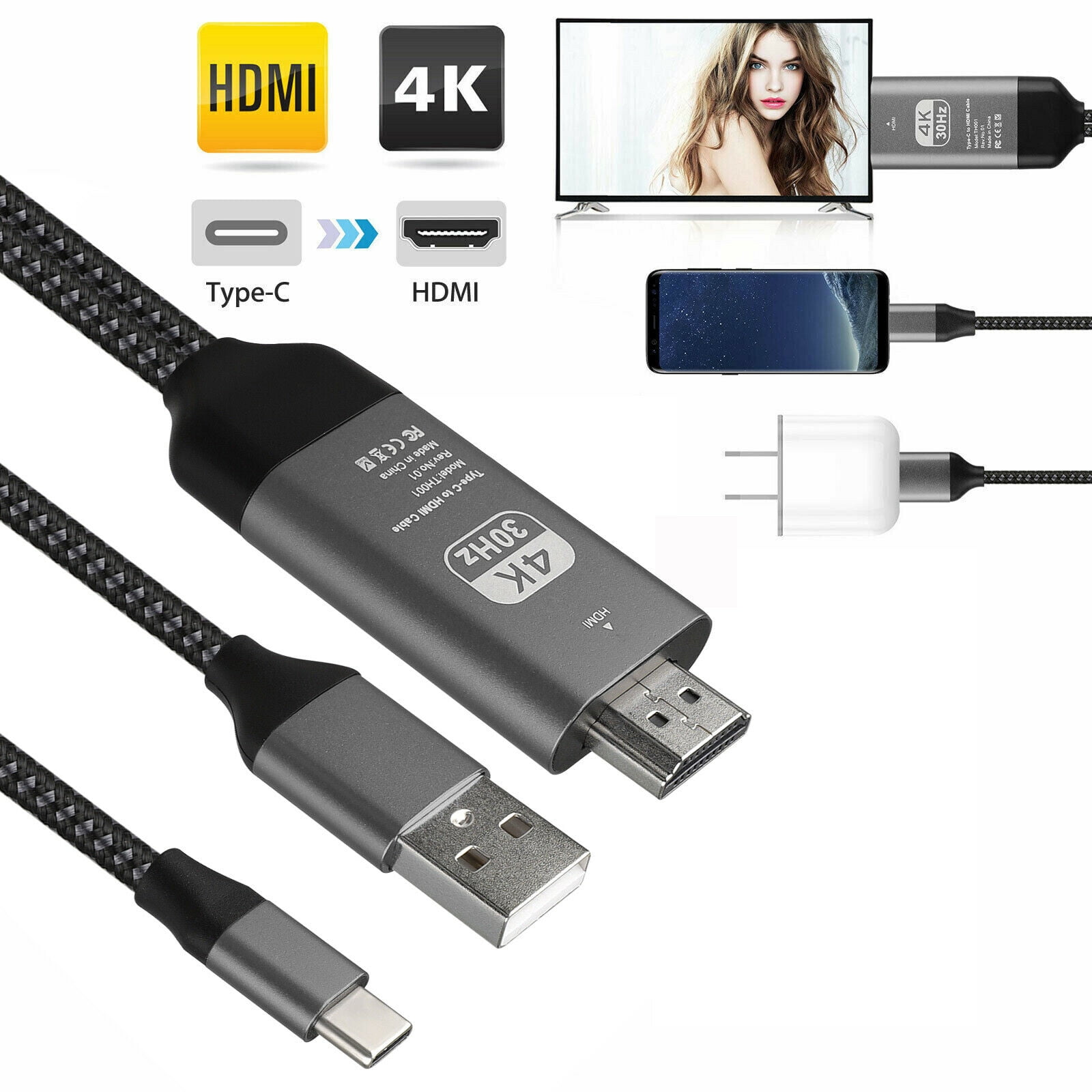Type C to HDMI TV/HDTV Video Charging Cable Adapter for Samsung Galaxy S10 Note 9 Macbook
