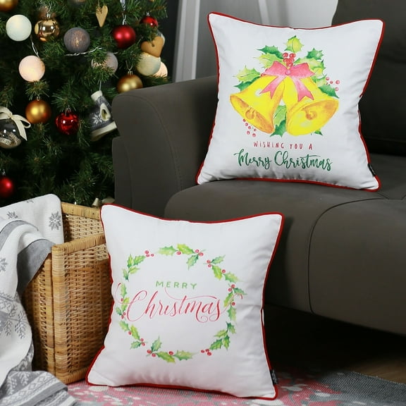 Christmas Bells & Quote Decorative Throw Pillow Square Set of 2