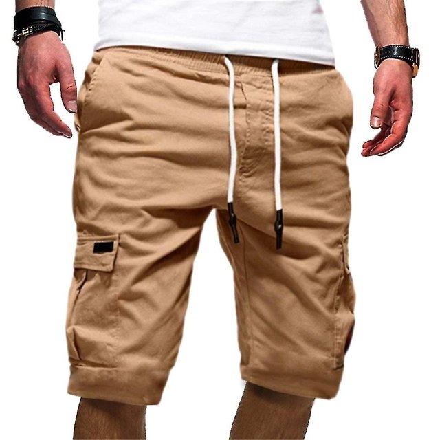 Pantalones cortos de carga de verano para hombre Pantalones cortos con cordón deportivo con múltiples bolsillos AKhakiS