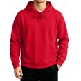 thumbnail image 2 of Men's Solid Color Pullover Hoodie, Drawstring Long Sleeve Loose Fit Casual Daily Fall Sweatshirt with Front Pocket Red S, 2 of 5
