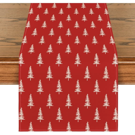 Red Xmas Tree Christmas Table Runner, Seasonal Winter Kitchen Dining Table Decoration for Home Party Decor 13x72 Inch