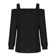 thumbnail image 5 of Lovskoo Long Sleeve Shirts for Women Cusal Round Neck Cold Shoulder Lightweight Sweatshirts Solid Color Pullover Tops Black, 5 of 5