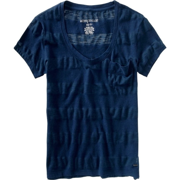Aeropostale - Camiseta gráfica para mujer con bolsillo pequeño, azul, talla mediana