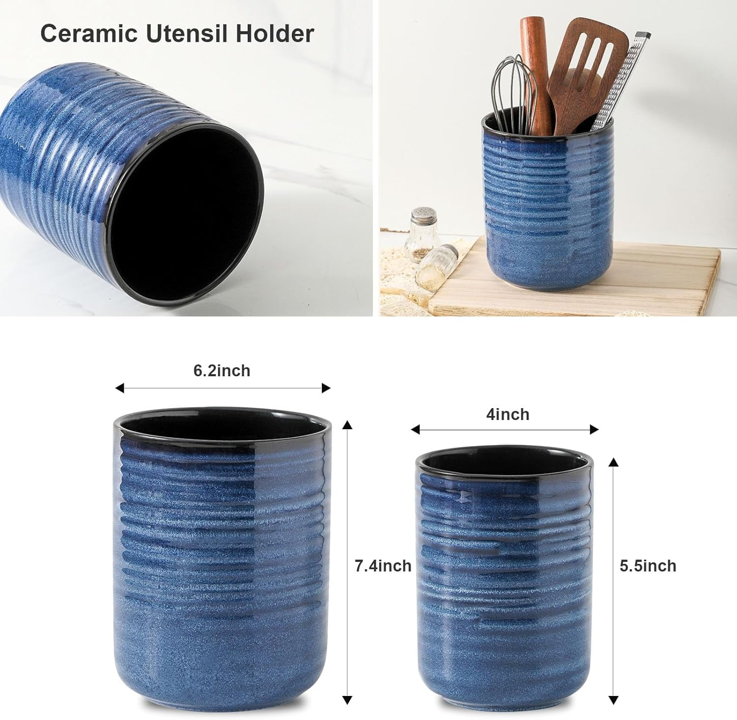 Hasense Ceramic Utensil Holder Blue Set of 2