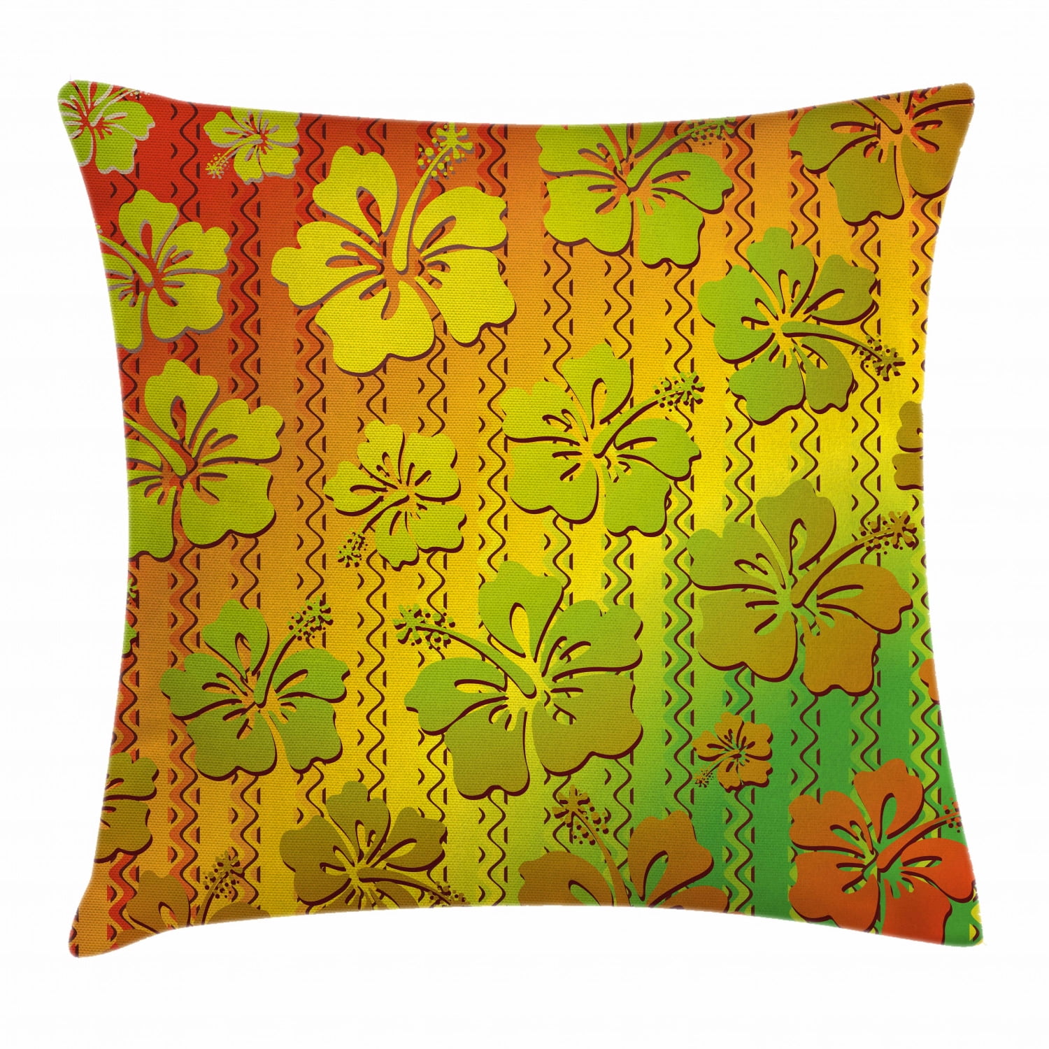 Rasta Throw Pillow Cushion Cover, Hibiscus Exotic Jamaican Island