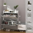 thumbnail image 6 of Shoe Cabinet Storage for Entryway with Bench & Hidden Storage, Shoe Organizer with Ergonomic Opening, Curved Design, with Three Adjustable Heights, Shoe Storage Cabinet for Hallway, White, 6 of 13