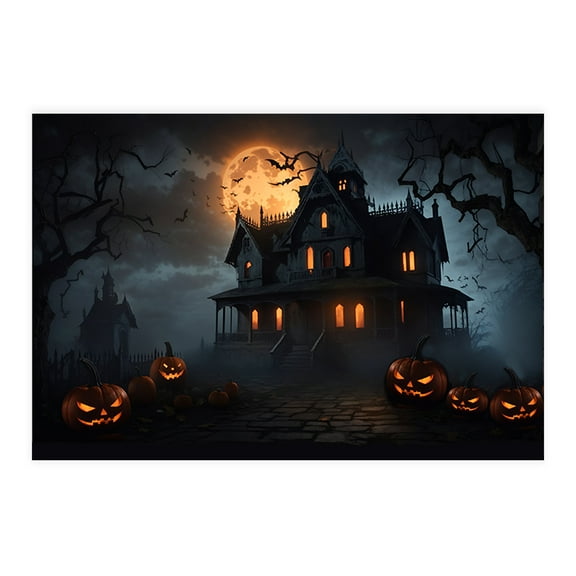 Koyal Wholesale Halloween Placemats Moonlit Haunted Manor Disposable Cardstock Paper Table Mats for Dining, 8-Pk