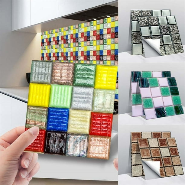 Xihbxyly Pegatinas de Cristal 3D para Azulejos, Decoración de Pared Autoadhesiva Diy, Instalación Fácil, Diseño Resistente Al Calor, Paquete de 10 Piezas, Mejora La Cocina y El Baño, Tamaño Pequeño d