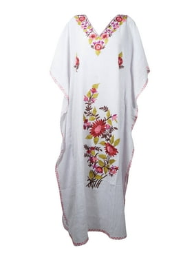 Mogul Women Boho Floral Embellished Caftan Housedress Lounger Resort Wear Dress One Size