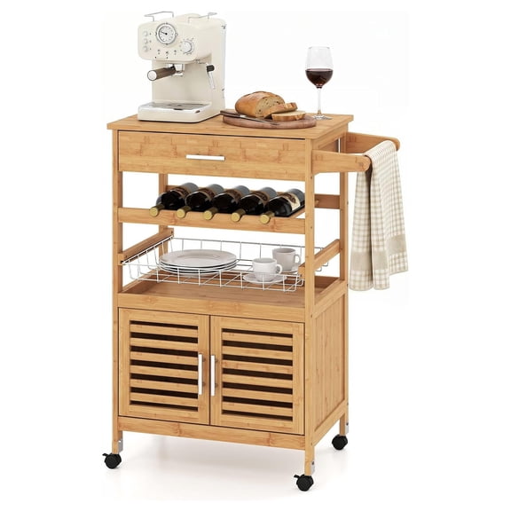 Bamboo Kitchen Island Cart - 27" Rolling Storage