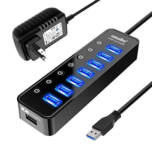 Whitney Zoologisk have mangel Powered USB Hub 3.0, Atolla 7-Port USB Data Hub Splitter with One Smart  Charging Port and Individual On/Off Switches and 5V/4A Power Adapter USB  Extension for MacBook, Mac Pro/Mini and More. -