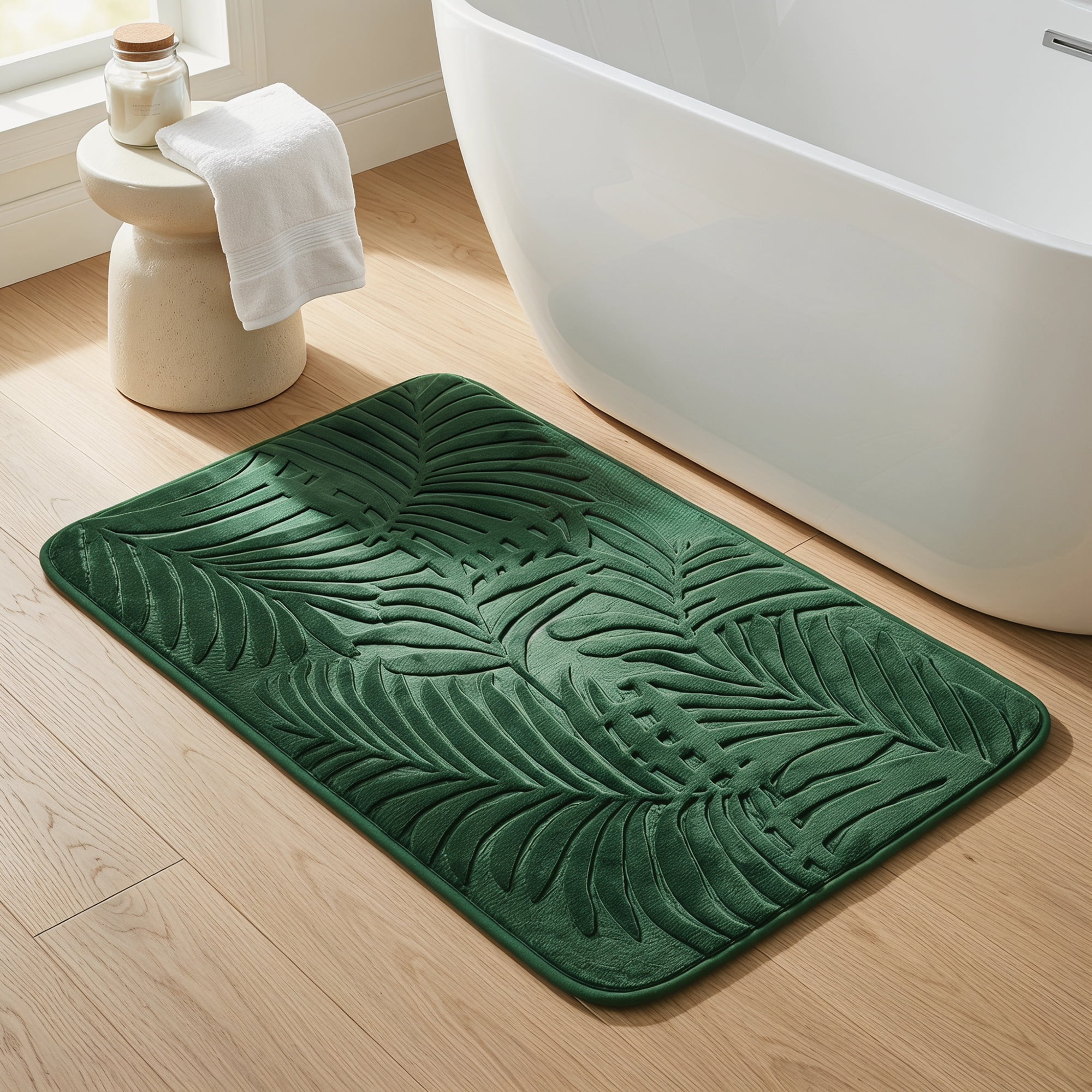 Unique Bargains Non Slip Absorbent Microfiber Plush Shaggy Bath Mat Green 32" x 20"