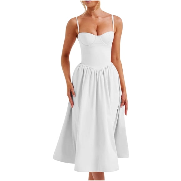 Women's Vintage Corset Dress Spaghetti Strap Midi Dress Solid Color Elegant Cocktail Party Evening Dresses