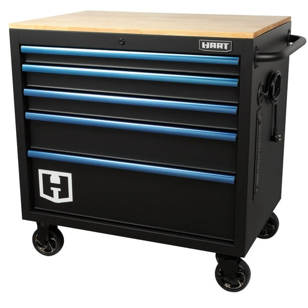 Hart 36In W x 24In D 5Drawer Mobile Tool Chest Workbench W/ Wood Top