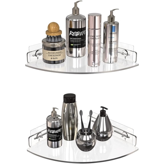 Geekdigg 2 Pack Corner Shower Caddy Shelf, Acrylic Wall Mounted Bathroom Shelf With No