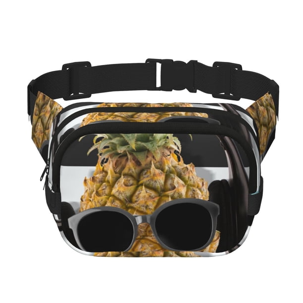 Fotbe Pineapple With Black Glasses Cangurera Cuadrada con Estampado de Doble Capa, Bolsa de Cintura Ajustable Mini para Hombres y Mujeres