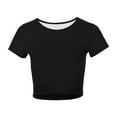 thumbnail image 3 of Women's Casual Short Sleeve Crop T Shirt Round Neck Basic Solid Top For Spring Summer Everyday Wear Short Sleeve Sports Shirts Summer Women Shirts Long Sleeves Womens Long Sleeve Athletic Shirt Casual, 3 of 3