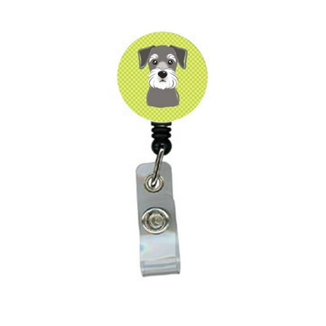 Checkerboard Lime Green Schnauzer Retractable Badge Reel
