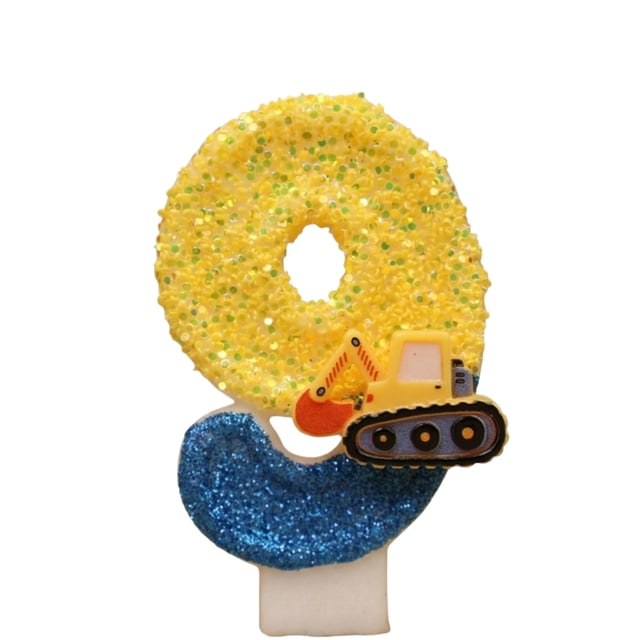 Goleeg Bougie d'Anniversaire de Construction - Bougies d'Anniversaire Excavatrice Chiffres, Bougies d'Anniversaire Chiffre 9, Décorations de Fête de Construction Jaunes et Bleues, Décorations d'Anniversaire Excavatrice pour Célébration de Fête